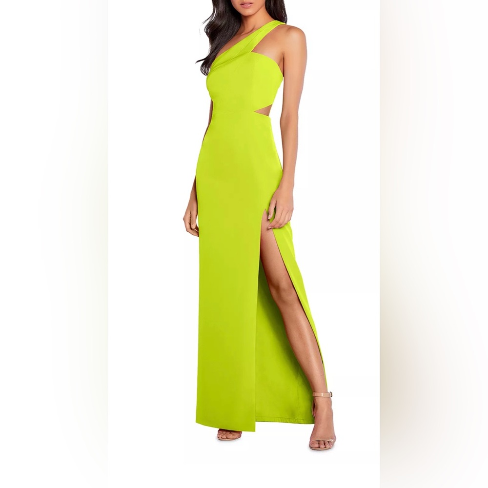 Aidan Mattox One shoulder Crepe Cutout Gown